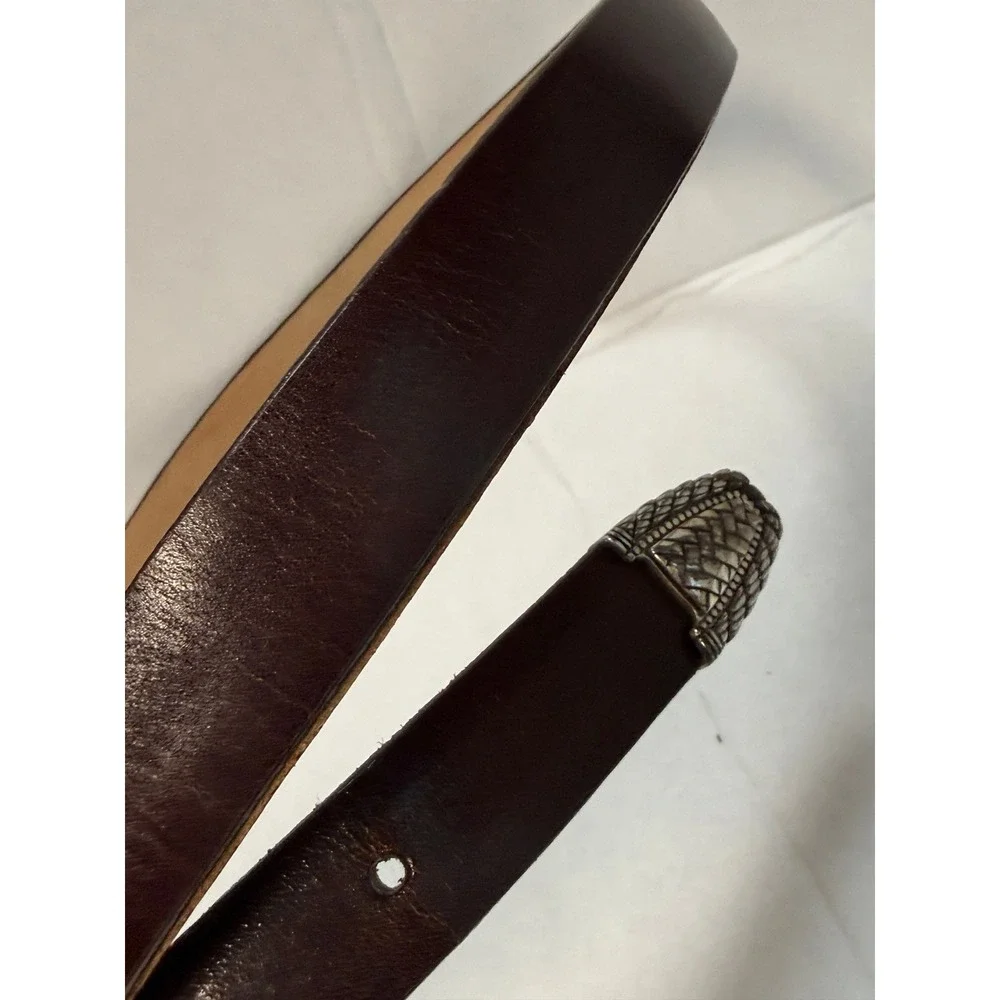 Brighton Vintage Y2K Brown Leather Belt Basketweave Buckle Size XL 36 B8508 West